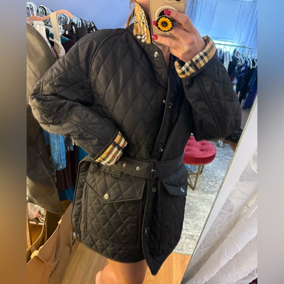 Burberry Winter Coat Black with pattern inside and belt size XL new with tags - Picture 6 of 15